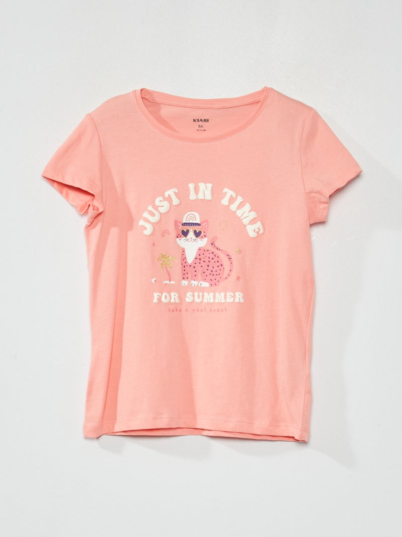 T-shirt de gola redonda com estampado de fantasia ROSA - Kiabi