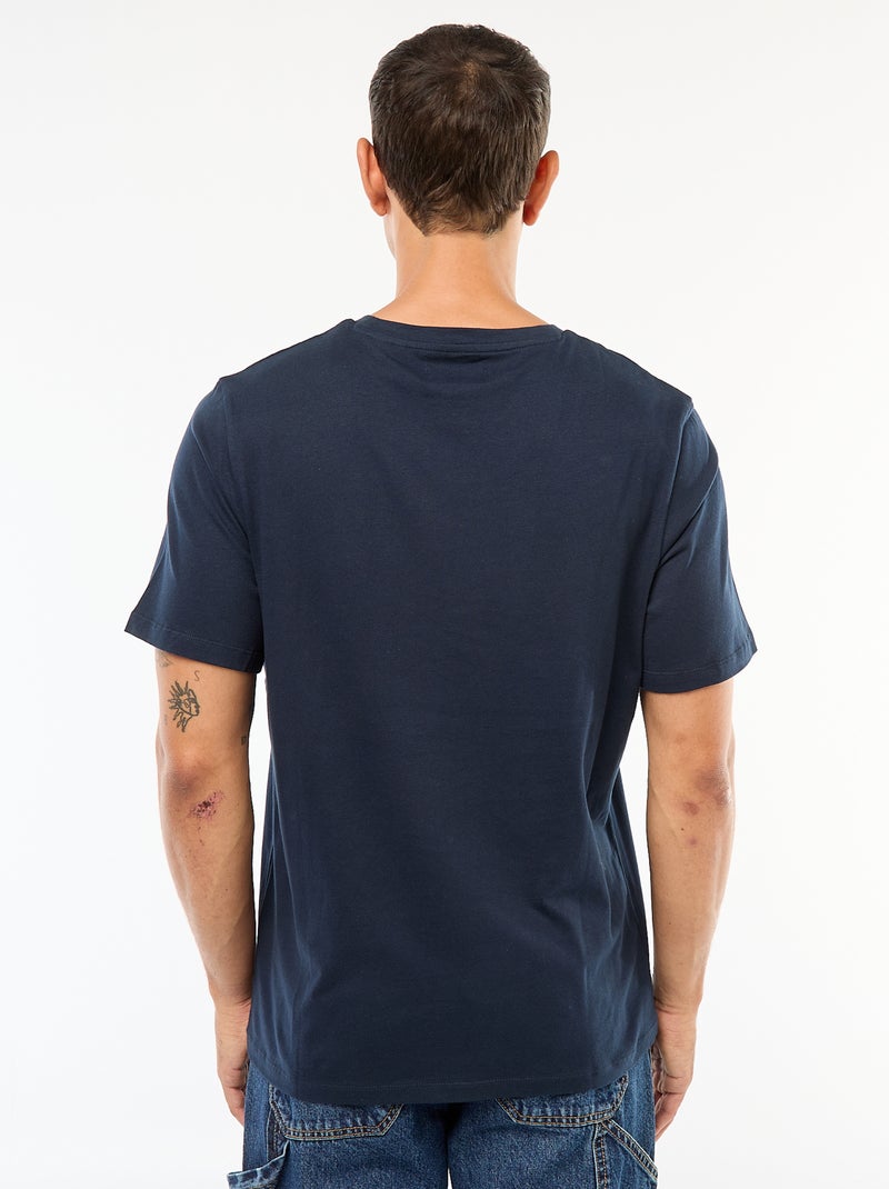 T-shirt de gola redonda com estampado em algodão Azul - Kiabi