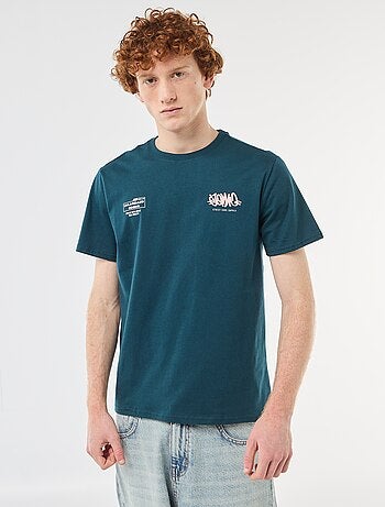 T-shirt de gola redonda com estampado em algodão