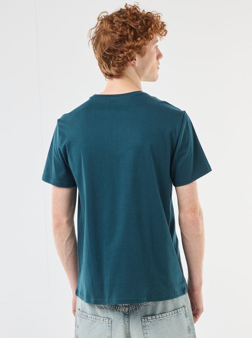 T-shirt de gola redonda com estampado em algodão - Kiabi
