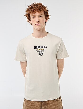 T-shirt de gola redonda com estampado em algodão