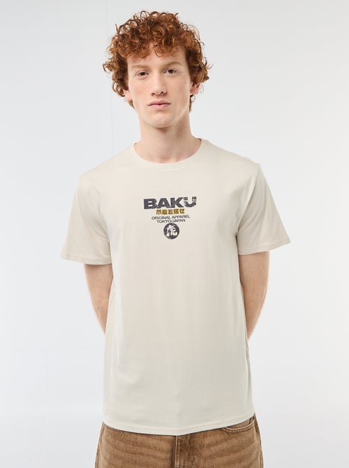 T-shirt de gola redonda com estampado em algodão - Kiabi