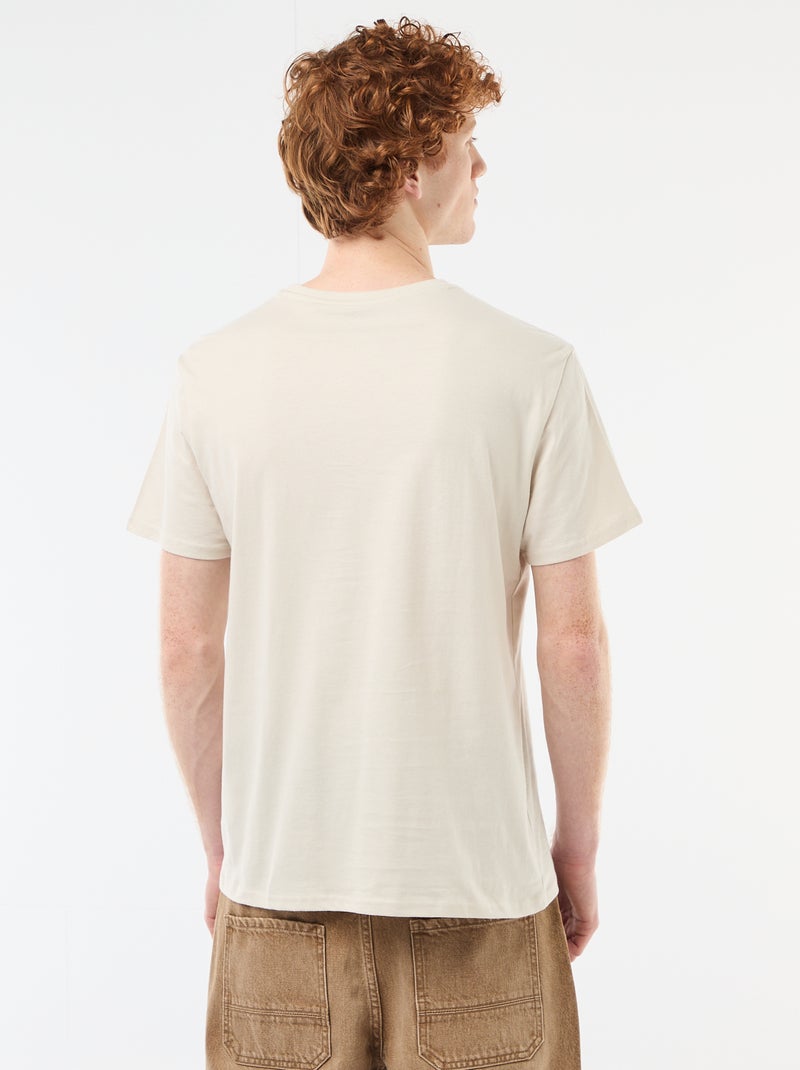T-shirt de gola redonda com estampado em algodão Bege - Kiabi