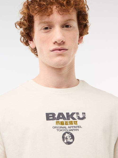 T-shirt de gola redonda com estampado em algodão - Kiabi