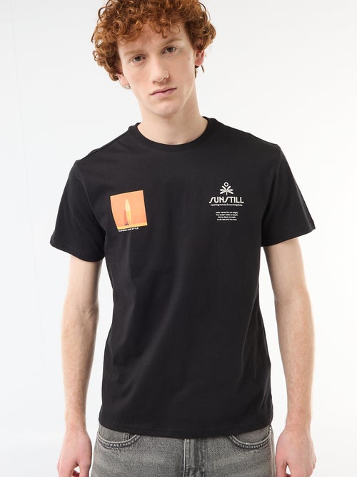 T-shirt de gola redonda com estampado em algodão - Kiabi