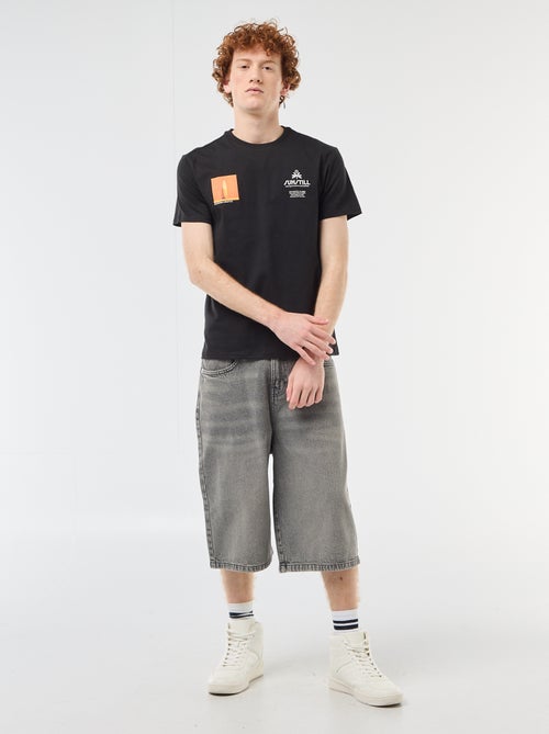 T-shirt de gola redonda com estampado em algodão - Kiabi