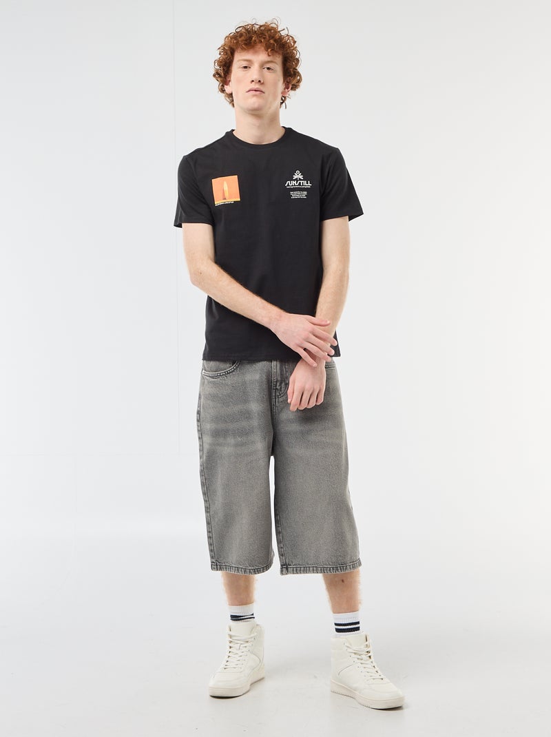 T-shirt de gola redonda com estampado em algodão Branco - Kiabi