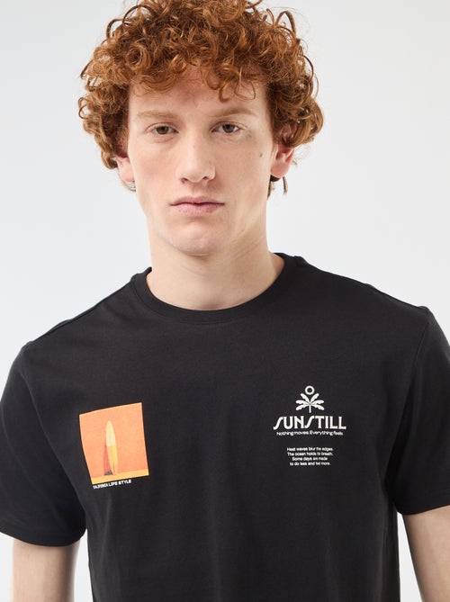 T-shirt de gola redonda com estampado em algodão - Kiabi