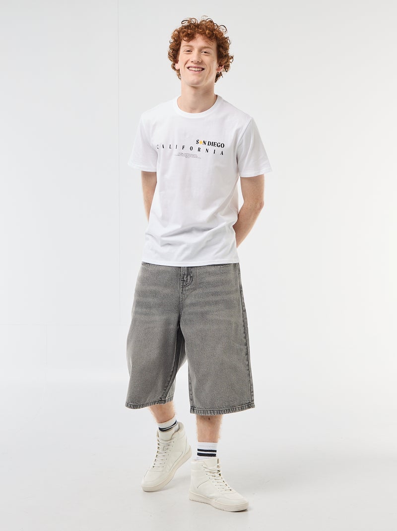 T-shirt de gola redonda com estampado em algodão Branco - Kiabi