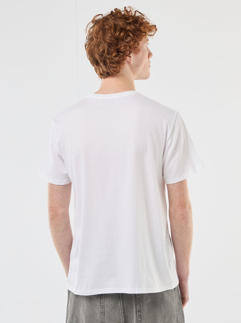 T-shirt de gola redonda com estampado em algodão Branco - Kiabi