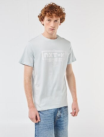 T-shirt de gola redonda com estampado em algodão