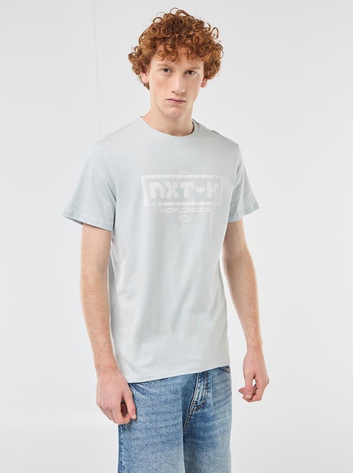 T-shirt de gola redonda com estampado em algodão - Kiabi
