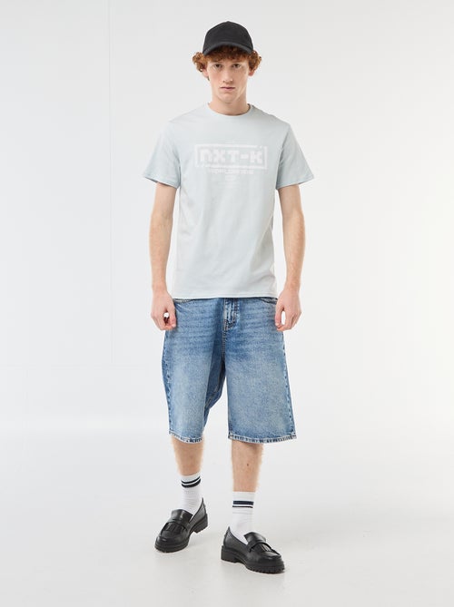 T-shirt de gola redonda com estampado em algodão - Kiabi