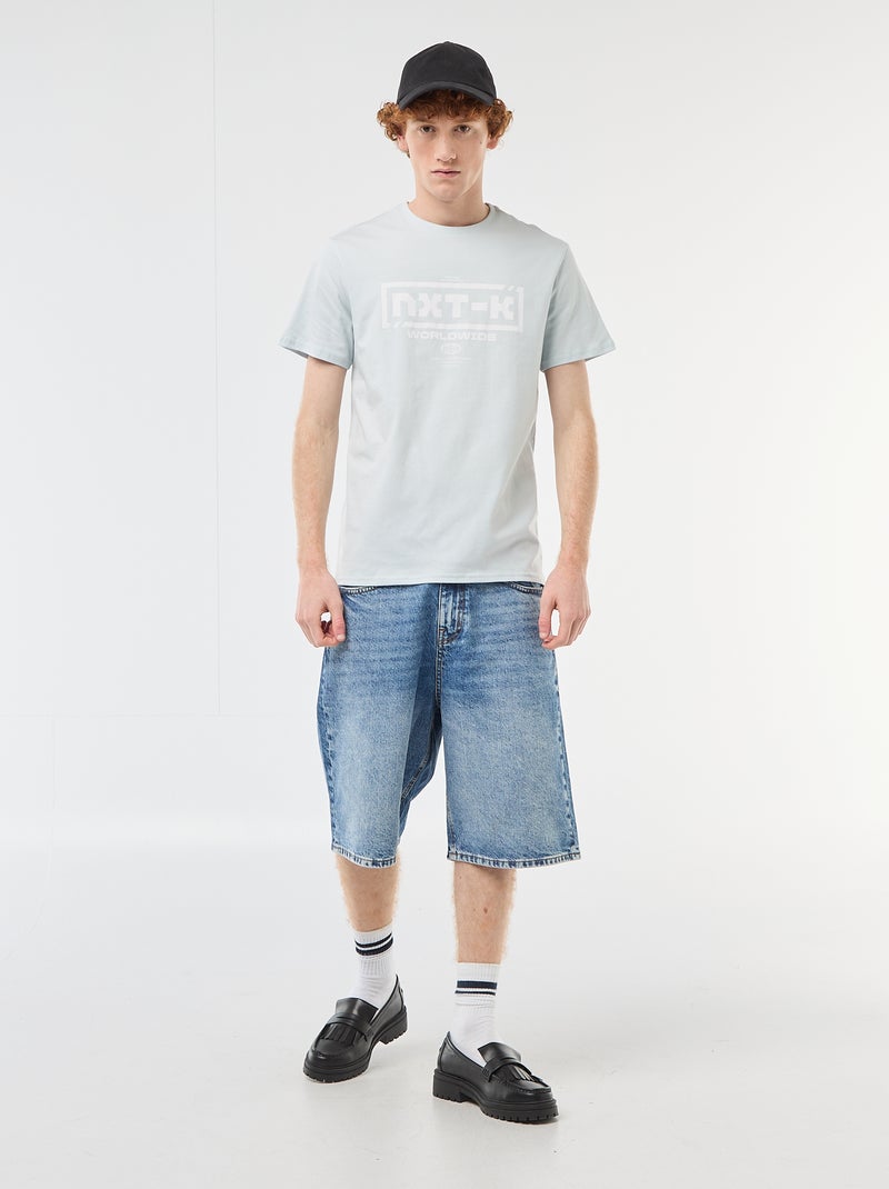 T-shirt de gola redonda com estampado em algodão Cinza - Kiabi