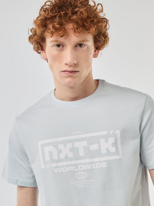 T-shirt de gola redonda com estampado em algodão - Kiabi