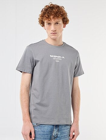 T-shirt de gola redonda com estampado em algodão