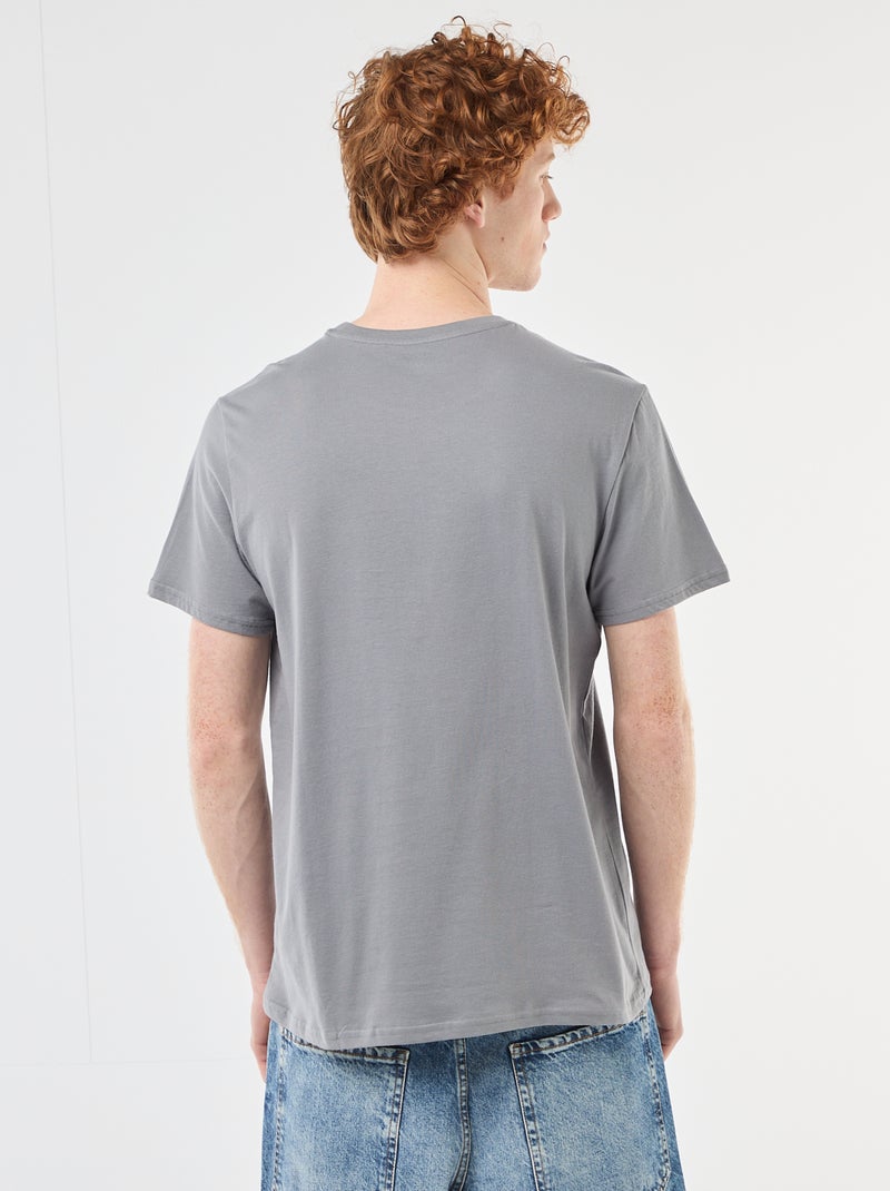 T-shirt de gola redonda com estampado em algodão Cinza - Kiabi