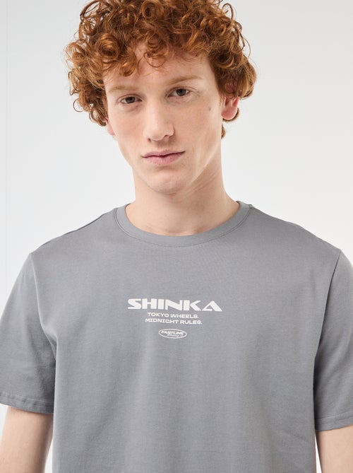 T-shirt de gola redonda com estampado em algodão - Kiabi