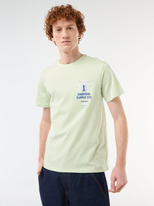 T-shirt de gola redonda com estampado em algodão - Kiabi