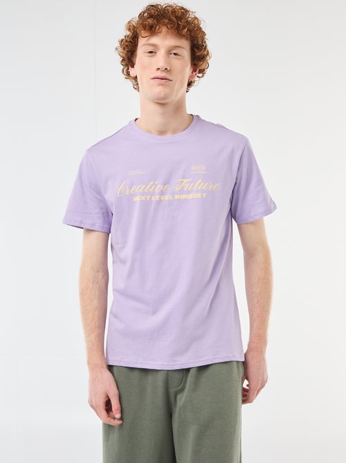 T-shirt de gola redonda com estampado em algodão - Kiabi