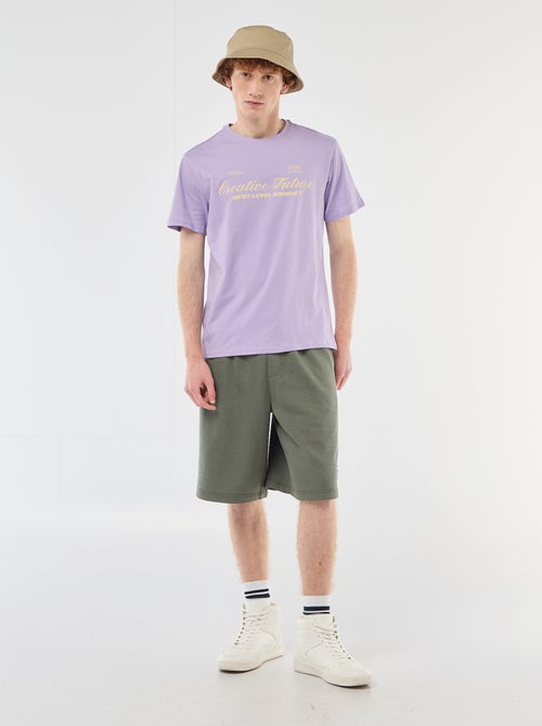 T-shirt de gola redonda com estampado em algodão - Kiabi
