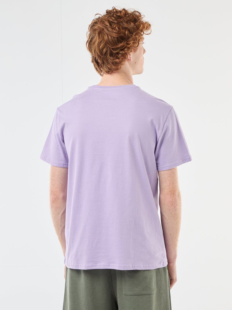 T-shirt de gola redonda com estampado em algodão Violeta - Kiabi