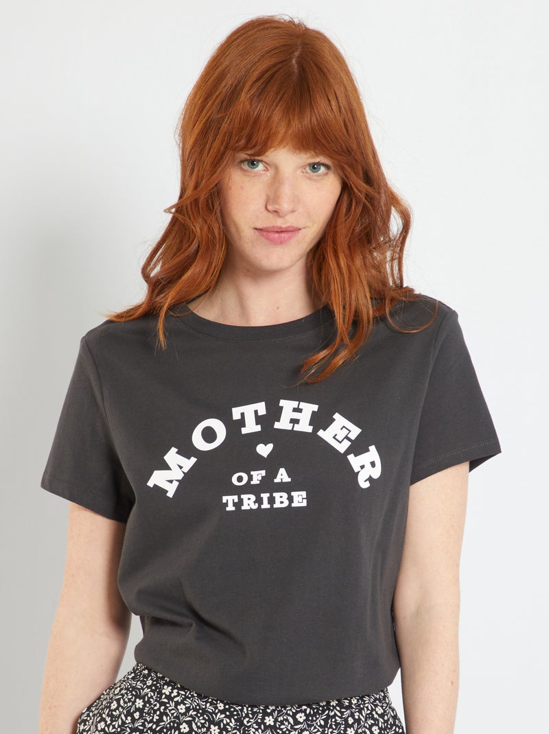 T-shirt de gola redonda com estampado PRETO - Kiabi