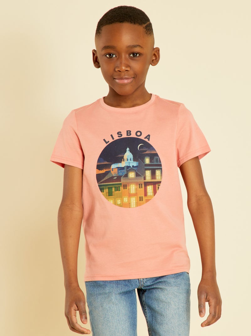 T-shirt de gola redonda com estampado ROSA - Kiabi