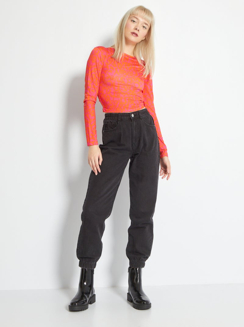 T-shirt de gola redonda com estampado ROSA - Kiabi