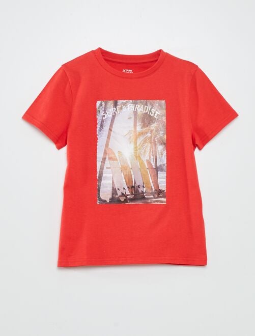 T-shirt de gola redonda com estampado - Kiabi