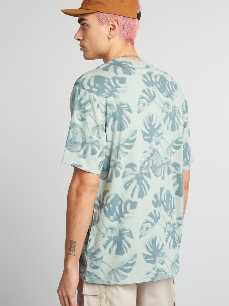 T-shirt de gola redonda com estampado VERDE - Kiabi