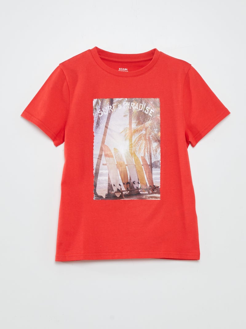 T-shirt de gola redonda com estampado VERMELHO - Kiabi