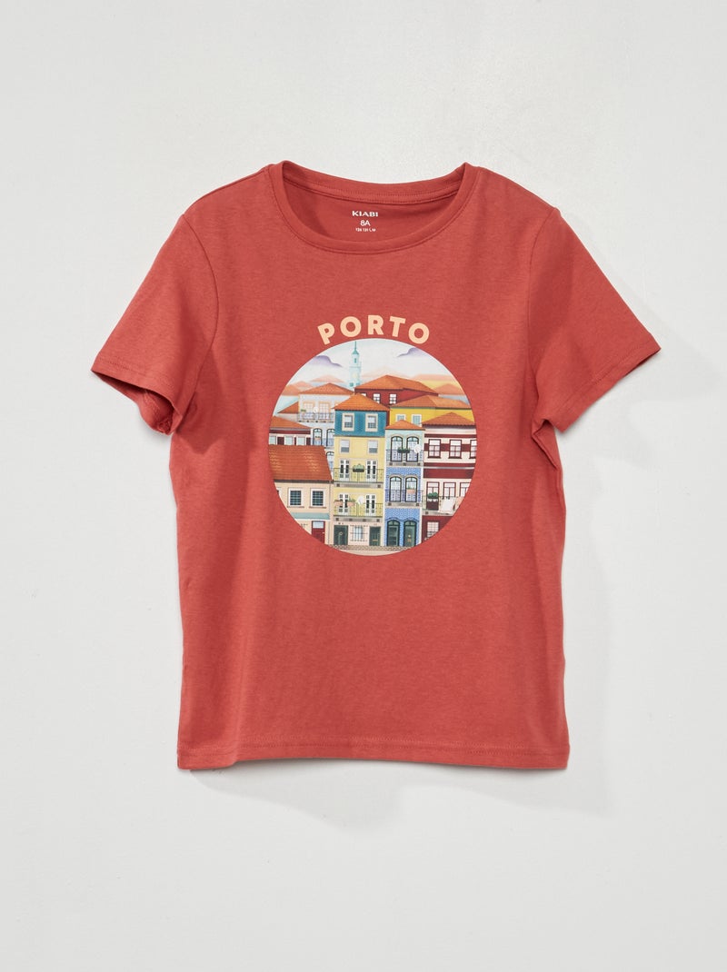 T-shirt de gola redonda com estampado VERMELHO - Kiabi