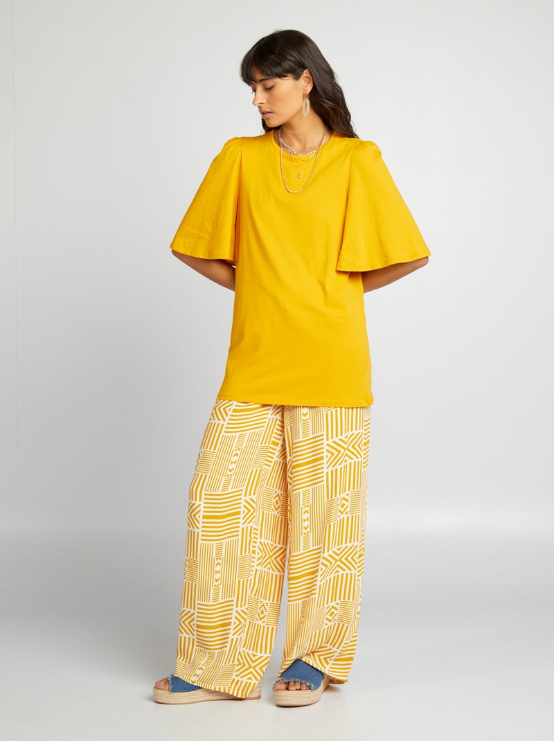 T-shirt de gola redonda com manga curta AMARELO - Kiabi
