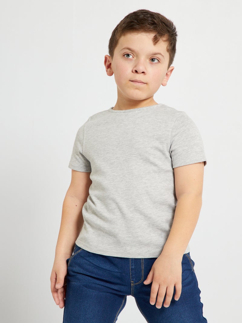 T-shirt de gola redonda com manga curta CINZA - Kiabi