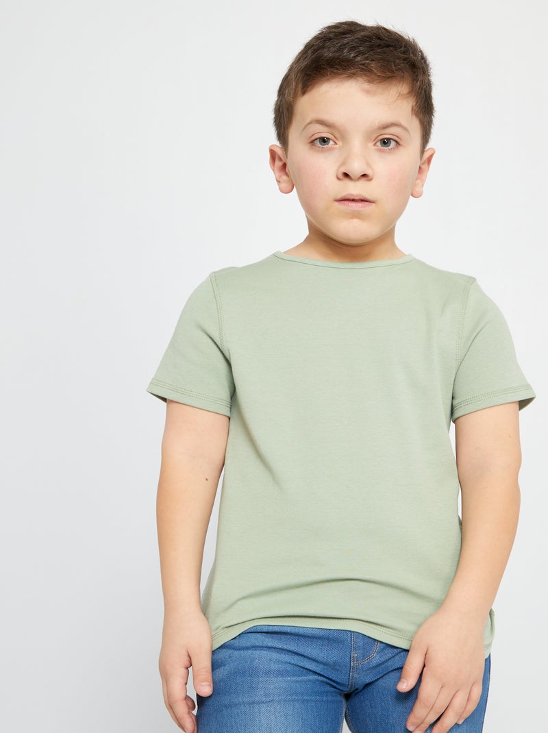 T-shirt de gola redonda com manga curta VERDE - Kiabi