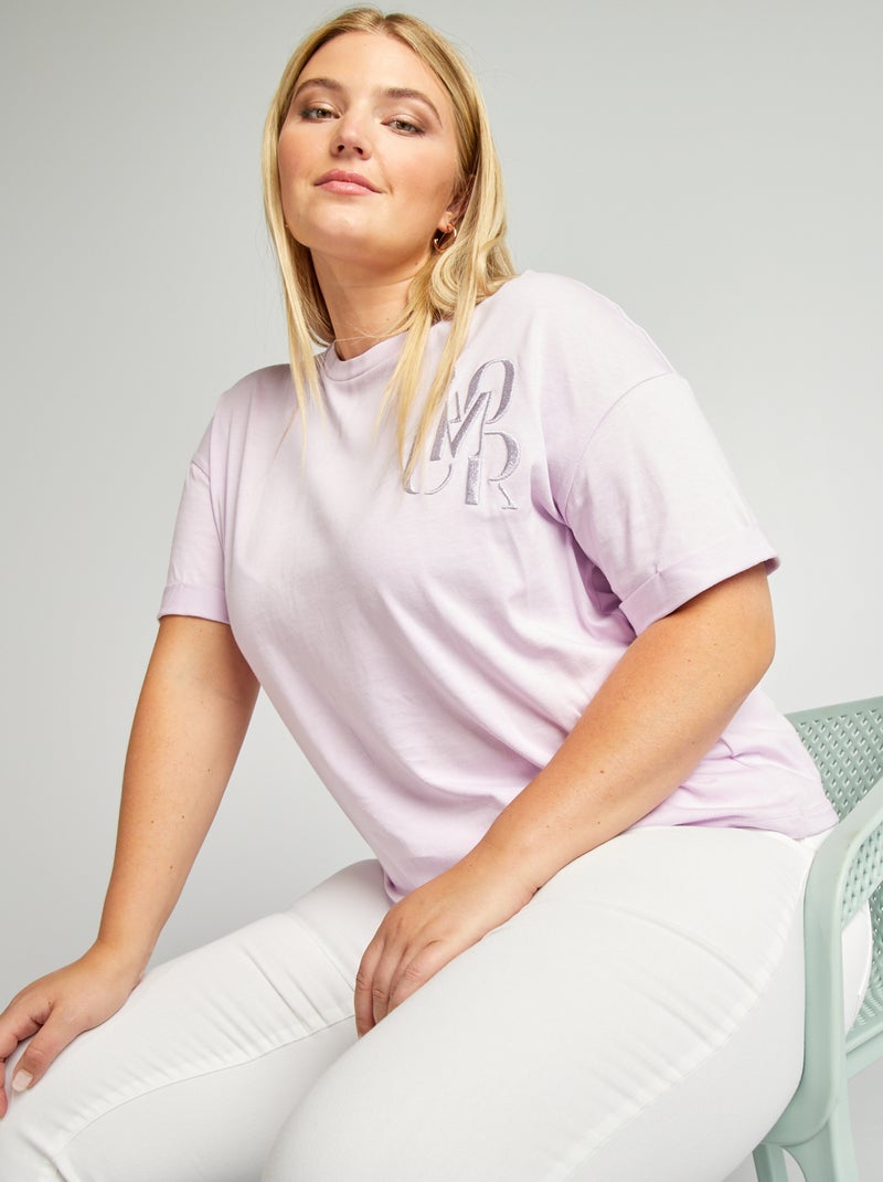 T-shirt de gola redonda com mensagem bordada VIOLETA - Kiabi