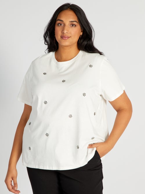 T-shirt de gola redonda com ouropel - Kiabi