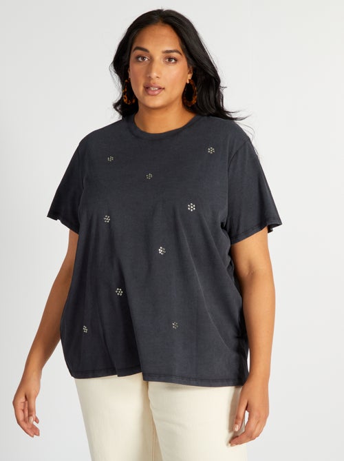 T-shirt de gola redonda com ouropel - Kiabi