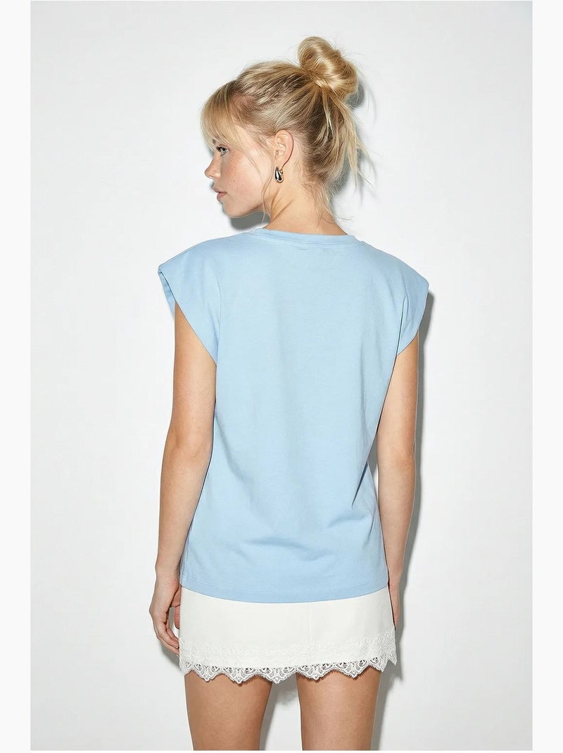T-shirt de gola redonda com recorte lucci Azul-céu - Kiabi