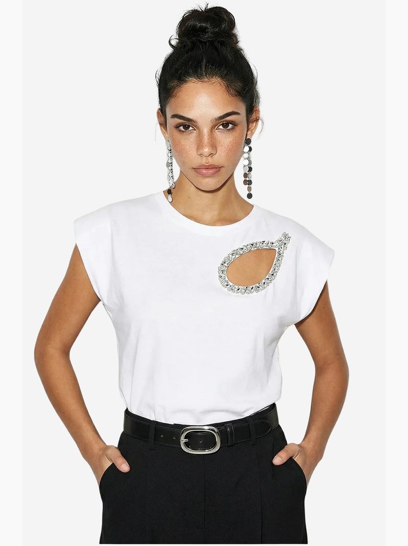 T-shirt de gola redonda com recorte lucci Branco - Kiabi