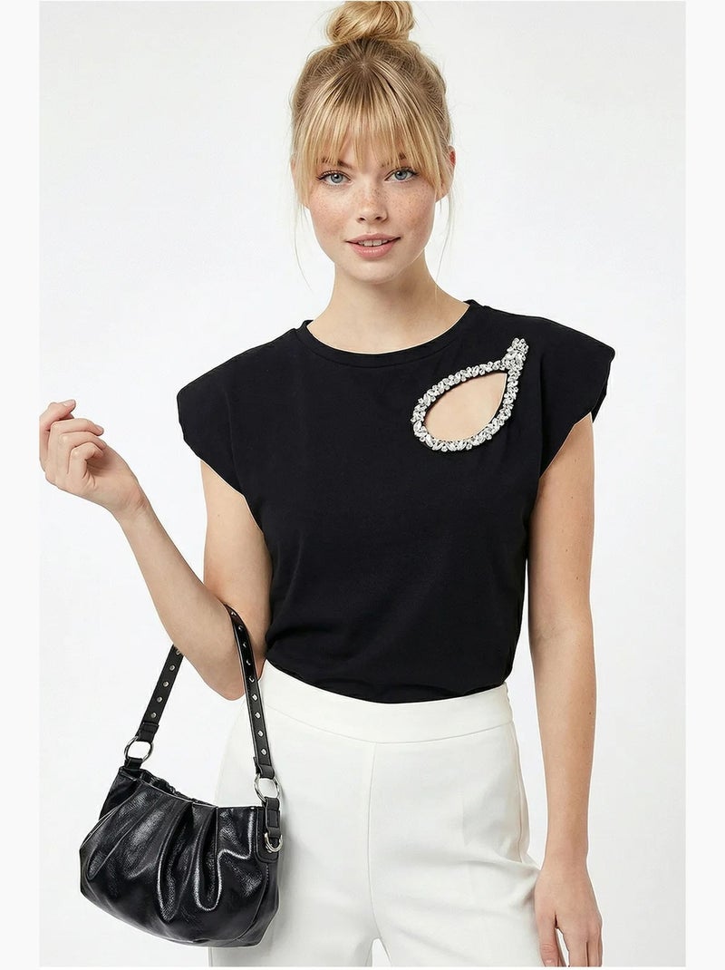 T-shirt de gola redonda com recorte lucci Preto - Kiabi