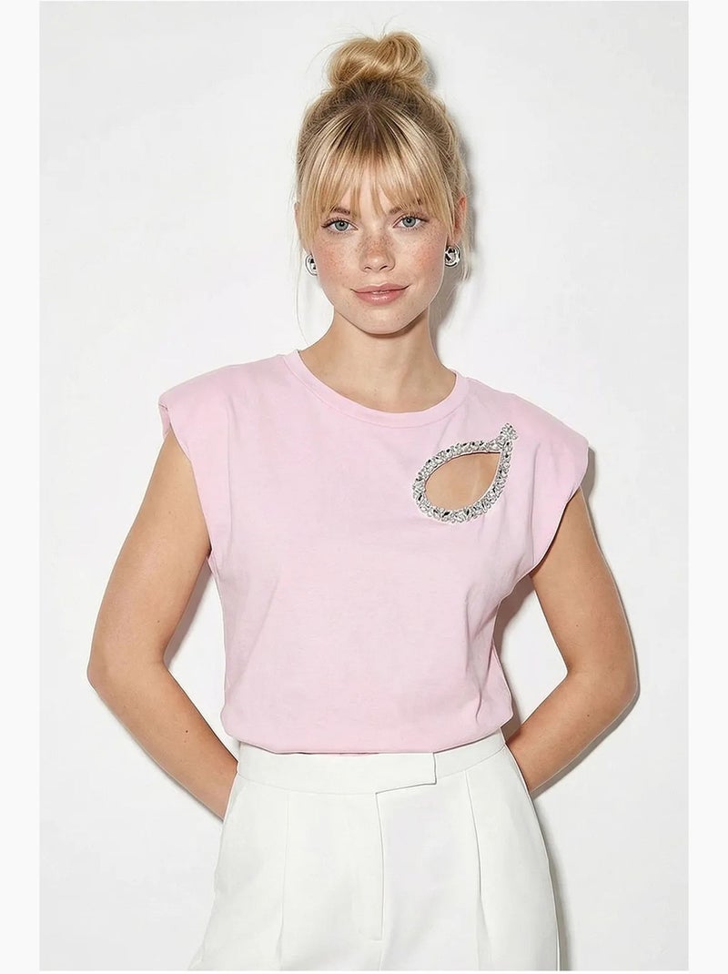 T-shirt de gola redonda com recorte lucci Rosa-claro - Kiabi