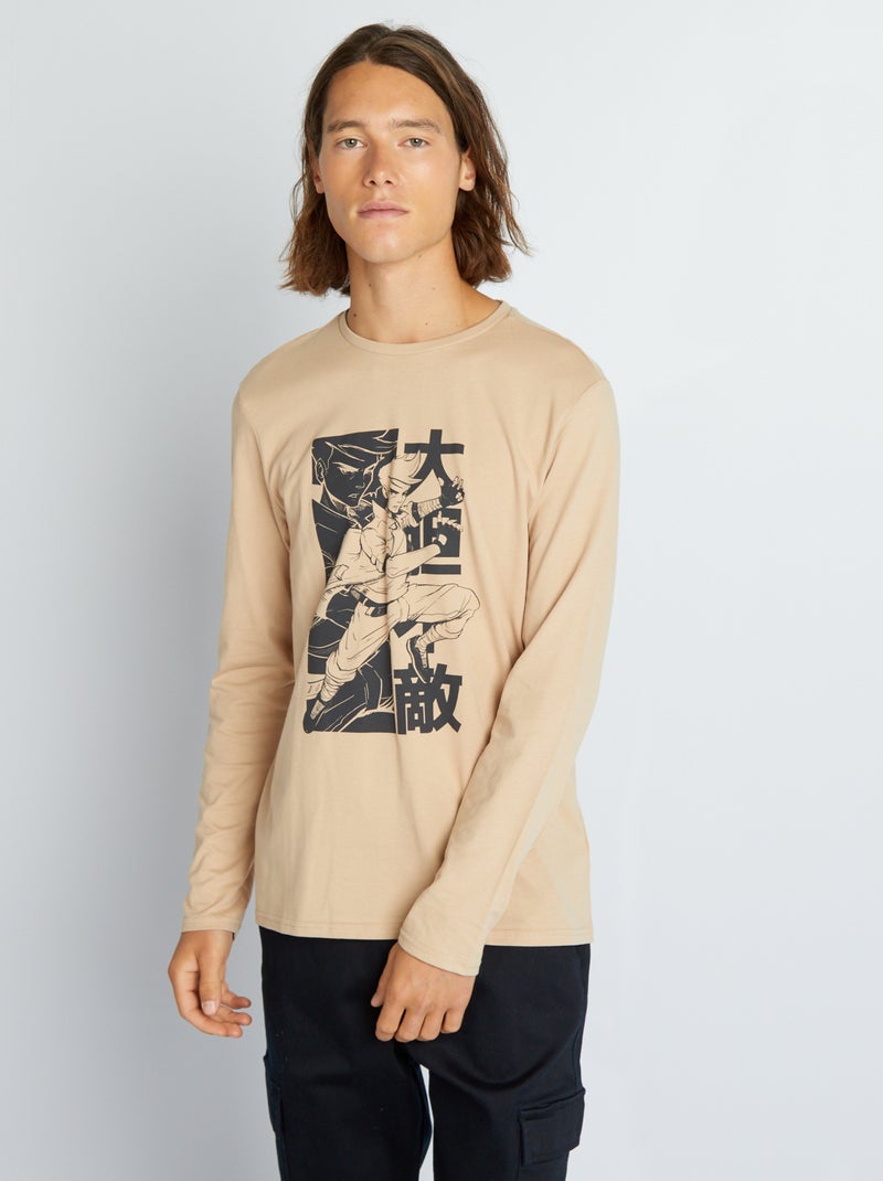 T-shirt de gola redonda de manga comprida AZUL - Kiabi