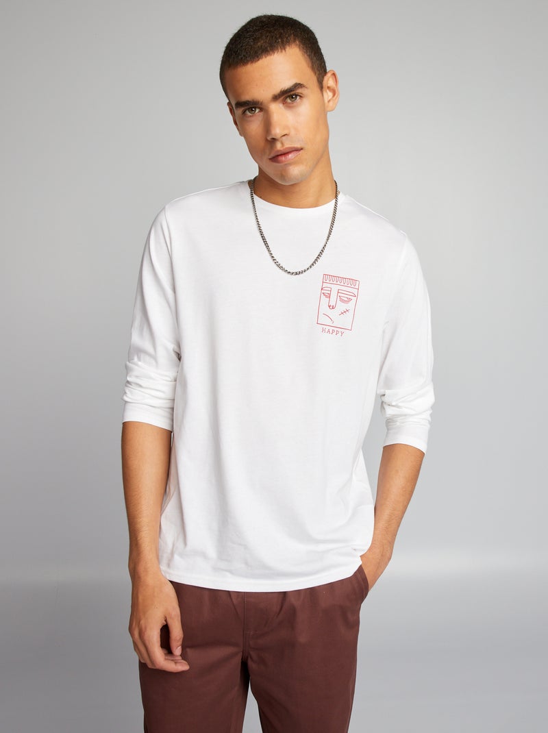 T-shirt de gola redonda de manga comprida BRANCO - Kiabi