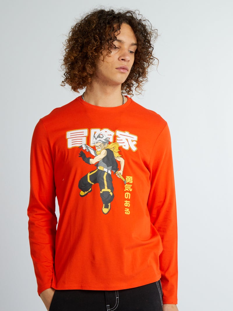 T-shirt de gola redonda de manga comprida LARANJA - Kiabi