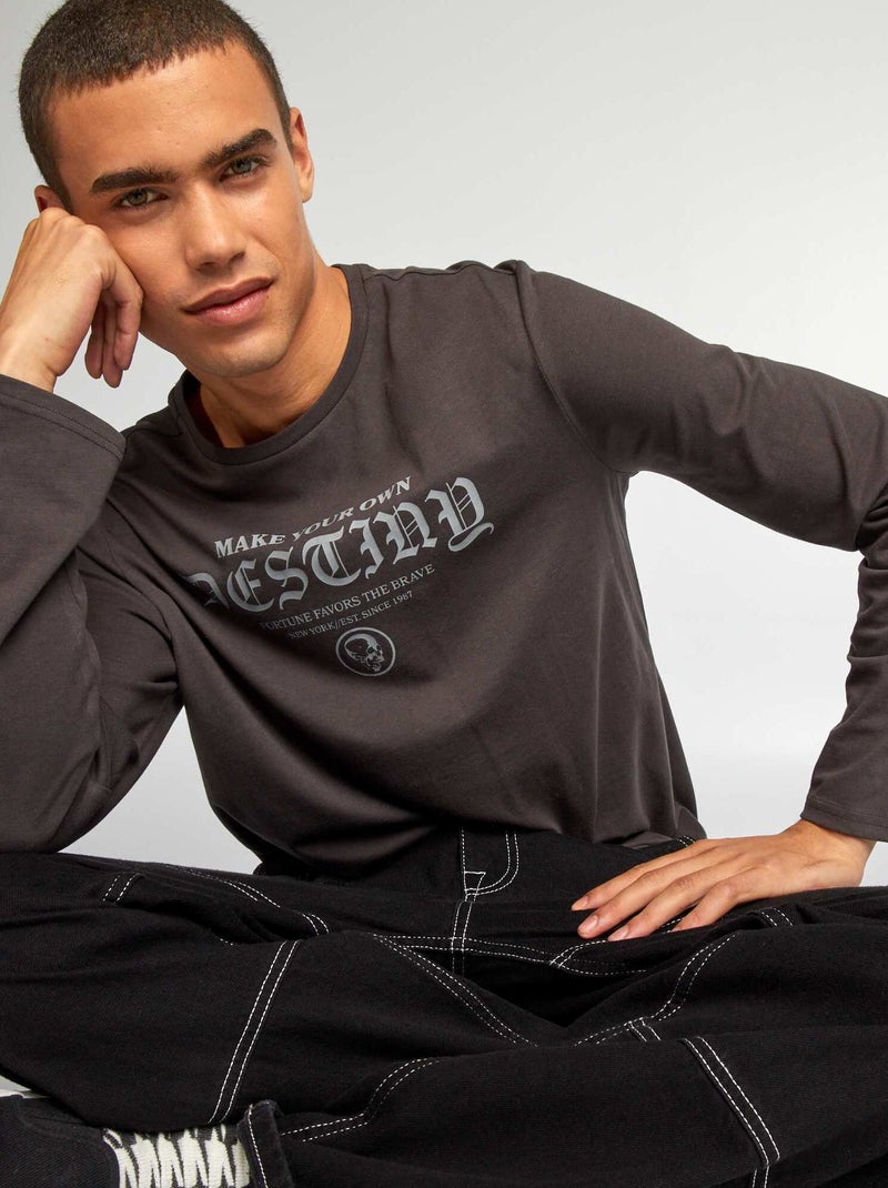 T-shirt de gola redonda de manga comprida PRETO - Kiabi