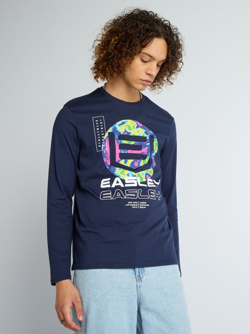 T-shirt de gola redonda de manga comprida PRETO - Kiabi