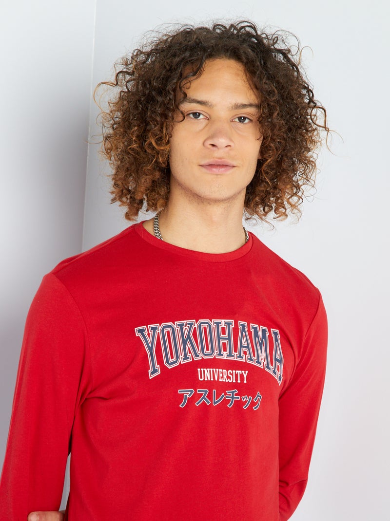 T-shirt de gola redonda de manga comprida VERMELHO - Kiabi