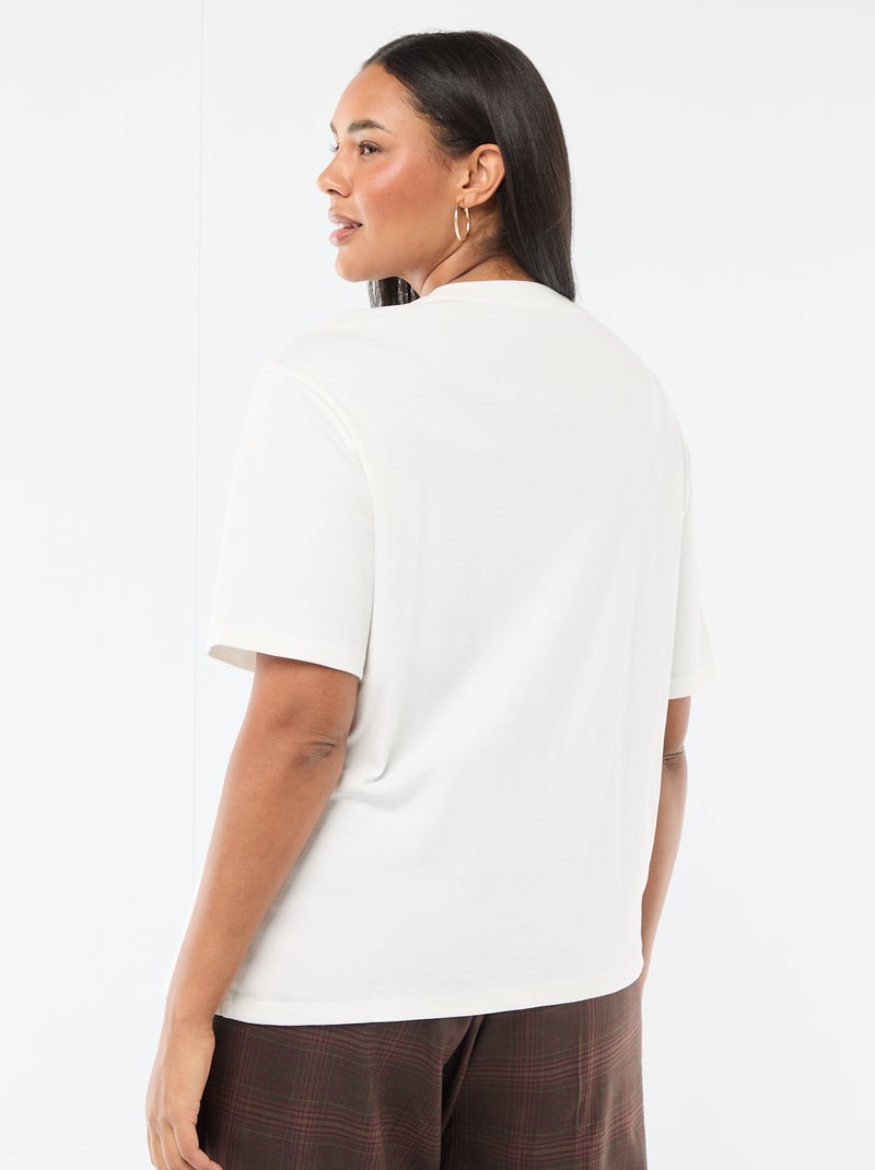 T-shirt de gola redonda drapeada com bijuteria Branco - Kiabi